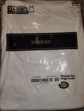 Harbor Bay Tall Men’s A -Shirt White Tank Top – 2 Pack 3XLT (54-56) NWT